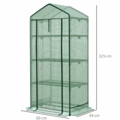Miniväxthus med folieöverdrag, 3 hyllplan, rulldörr för plantor och grönsaker