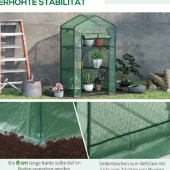 Miniväxthus med folieöverdrag, 3 hyllplan, rulldörr för plantor och grönsaker