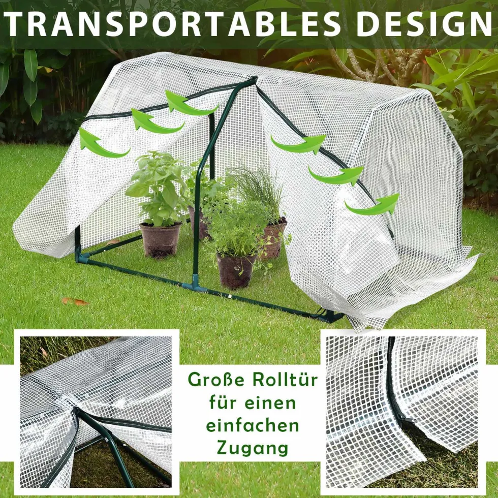 Miniväxthus polytunnel 99x71x60 cm, väderbeständig, portabel, grön