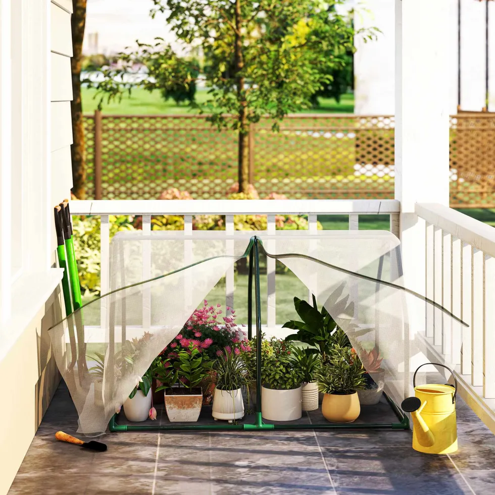 Miniväxthus polytunnel 99x71x60 cm, väderbeständig, portabel, grön