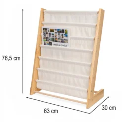 Montessori barnbokhylla med 6 fickor, trä/bomull, 63x76,5x30 cm