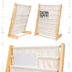 Montessori barnbokhylla med 6 fickor, trä/bomull, 63x76,5x30 cm