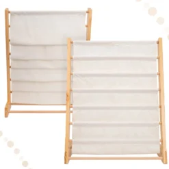 Montessori barnbokhylla med 6 fickor, trä/bomull, 63x76,5x30 cm