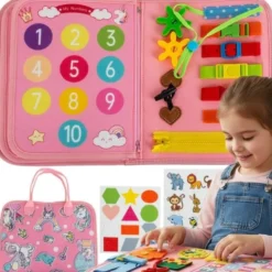 Montessori känselbok i filt med aktiviteter, unicornmotiv, 3+ år