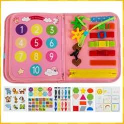 Montessori känselbok i filt med aktiviteter, unicornmotiv, 3+ år