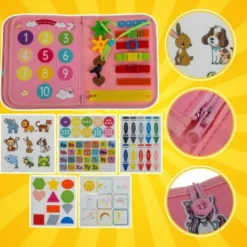 Montessori känselbok i filt med aktiviteter, unicornmotiv, 3+ år