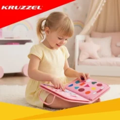 Montessori känselbok i filt med aktiviteter, unicornmotiv, 3+ år