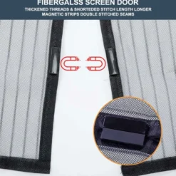 Myggnät för Dörr med Kardborre och Magnetlås 210x100cm Svart