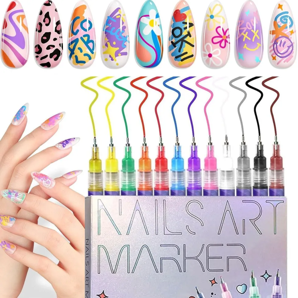 Nail Art Markers med fin spets 12-pack