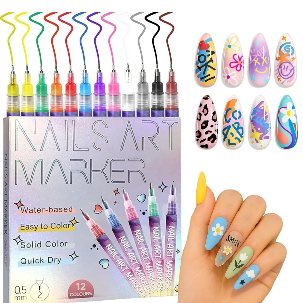 Nail Art Markers med fin spets 12-pack