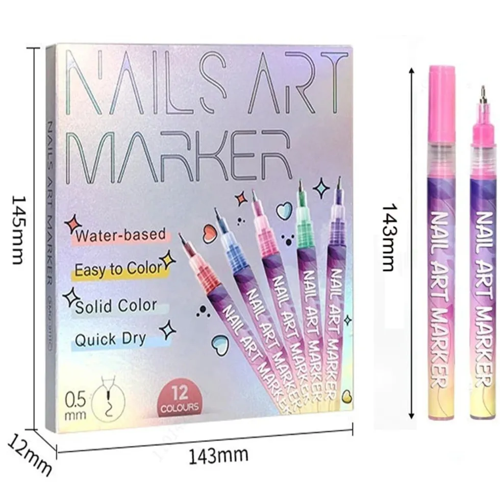 Nail Art Markers med fin spets 12-pack