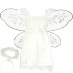 Ängelkostym barn set klänning vingar halo vit/silver stl M 110-120