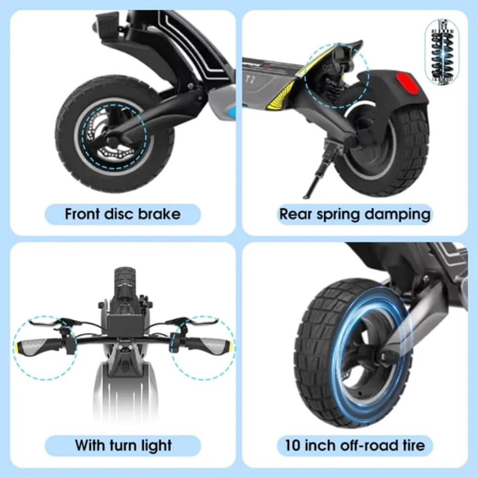 Offroad Elscooter Ebike T2 - 1000W 45km/h - 48V 20Ah - LED - 10 tum hjul - 60 km elsparkcykel escooter ebike