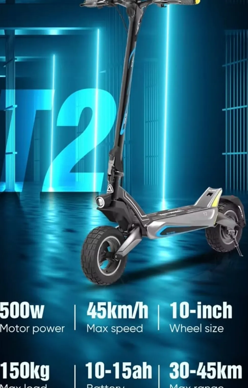 Offroad Elscooter Ebike T2 - 1000W 45km/h - 48V 20Ah - LED - 10 tum hjul - 60 km elsparkcykel escooter ebike