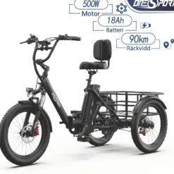 ONESPORT OT30 PRO elcykel, med justerbar saddel, 20*3" tums däck, 18Ah batteri, 500W Motor,maxlast 180 kg, räckvidd 90 km