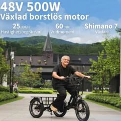 ONESPORT OT30 PRO elcykel, med justerbar saddel, 20*3" tums däck, 18Ah batteri, 500W Motor,maxlast 180 kg, räckvidd 90 km