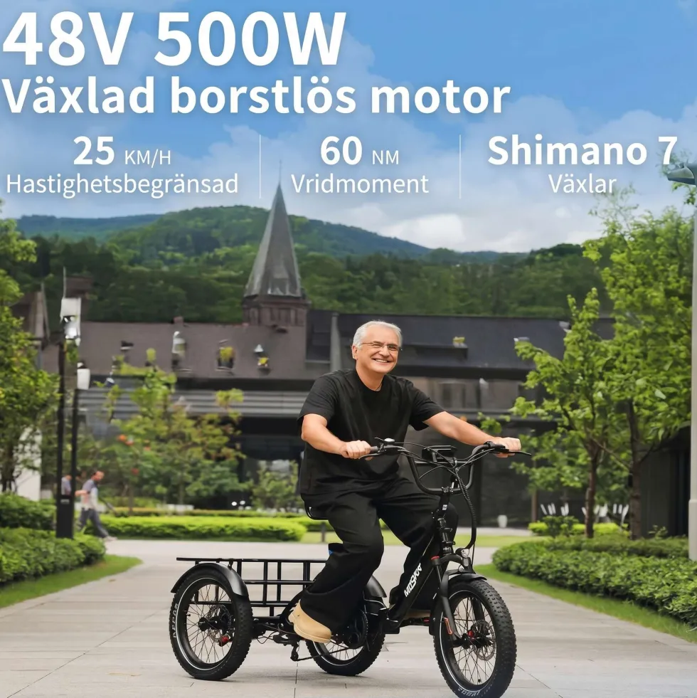 ONESPORT OT30 PRO elcykel, med justerbar saddel, 20*3" tums däck, 18Ah batteri, 500W Motor,maxlast 180 kg, räckvidd 90 km
