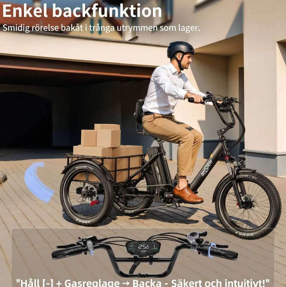 ONESPORT OT30 PRO elcykel, med justerbar saddel, 20*3" tums däck, 18Ah batteri, 500W Motor,maxlast 180 kg, räckvidd 90 km