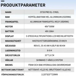 ONESPORT OT30 PRO elcykel, med justerbar saddel, 20*3