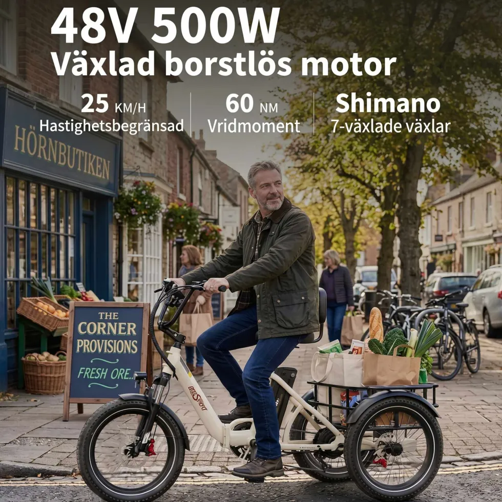 ONESPORT OT30 PRO elcykel, med justerbar saddel, 20*3" tums däck, 18Ah batteri, 500W Motor,maxlast 180 kg, räckvidd 90 km
