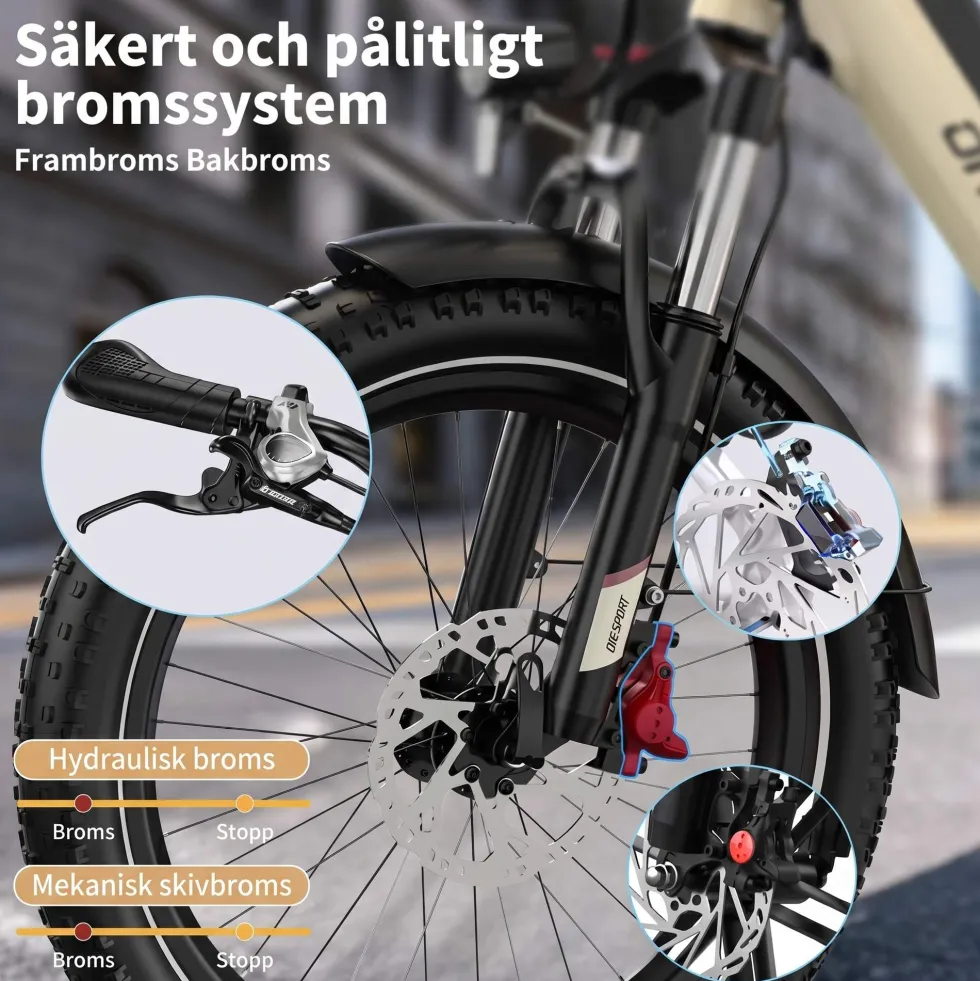 ONESPORT OT30 PRO elcykel, med justerbar saddel, 20*3" tums däck, 18Ah batteri, 500W Motor,maxlast 180 kg, räckvidd 90 km