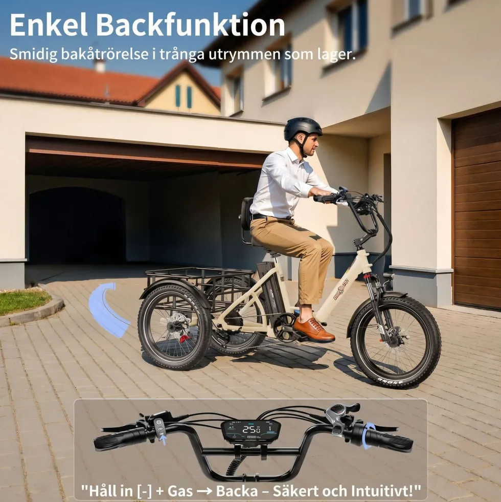 ONESPORT OT30 PRO elcykel, med justerbar saddel, 20*3" tums däck, 18Ah batteri, 500W Motor,maxlast 180 kg, räckvidd 90 km