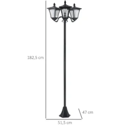 Outsunny solcellsdriven LED-trädgårdslampa med sensorer, 3 skärmar - H.182,5 cm - IP44