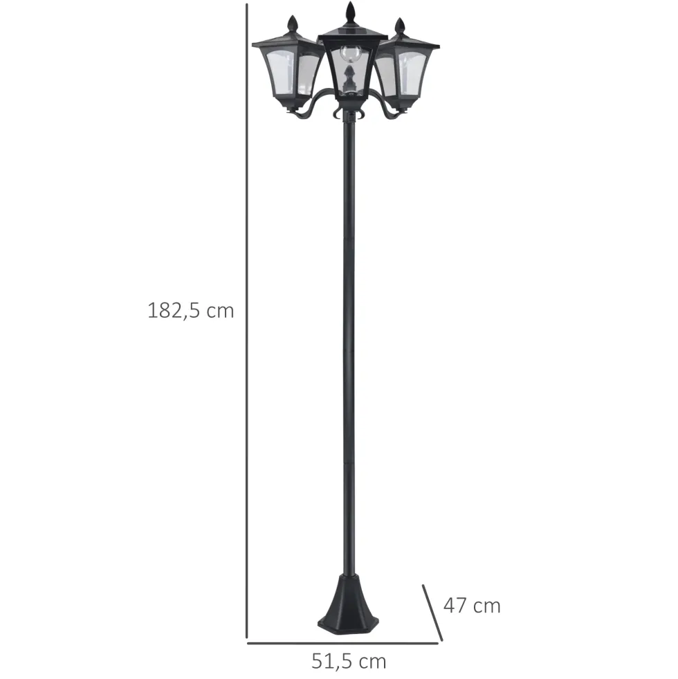 Outsunny solcellsdriven LED-trädgårdslampa med sensorer, 3 skärmar - H.182,5 cm - IP44