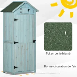 Outsunny trädgårdsskjul för utomhusbruk, redskapsskjul i trä, 3 hyllor, 2 dörrar med spärrar, sluttande bitumentak, 77L x 54B x 179H cm, behandlad gran, blå