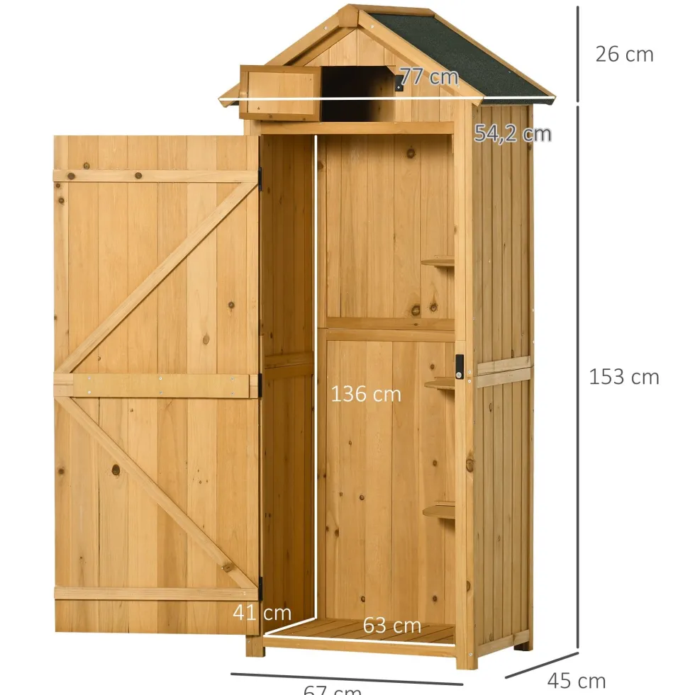 Outsunny Trädgårdsskjul, Väderbeständigt Verktygsskjul 77x54,2x179cm, Trädgårdsskjul med Dörr, Sadeltak, Verktygsskåp med Hyllor, Trädgårdsredskapsskjul för Trädgård, Uteplats, Gul+Grön