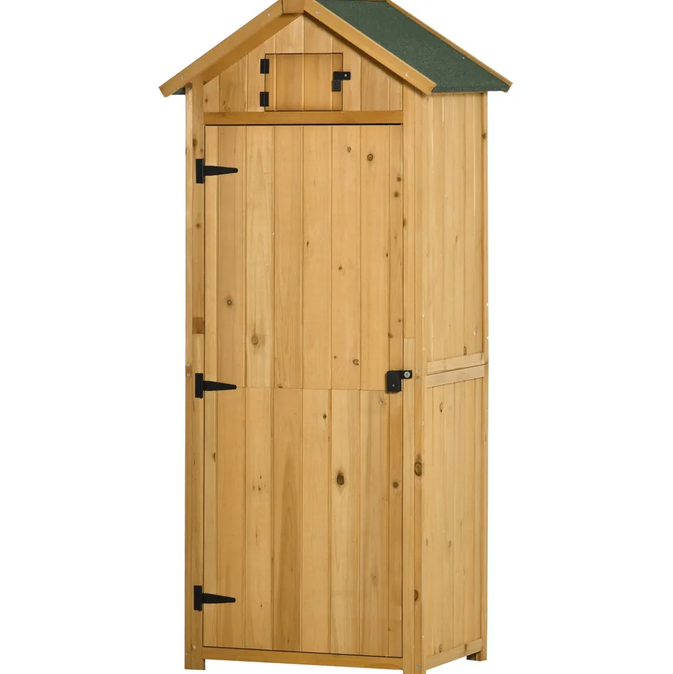 Outsunny Trädgårdsskjul, Väderbeständigt Verktygsskjul 77x54,2x179cm, Trädgårdsskjul med Dörr, Sadeltak, Verktygsskåp med Hyllor, Trädgårdsredskapsskjul för Trädgård, Uteplats, Gul+Grön