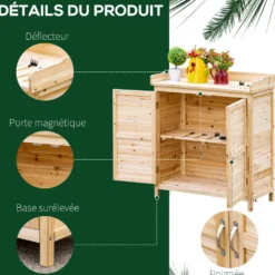 Outsunny trädgårdsskjul/verktygsskåp med dubbeldörrar och innerhylla, massivt, föroljat granträ, mått: 83L x 40B x 92H cm, naturfärgad