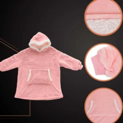 Oversize Hoodie Filt med Ärmar Rosa