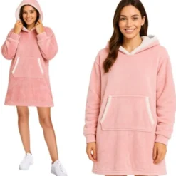 Oversize Hoodie Filt med Ärmar Rosa