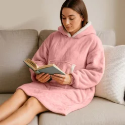 Oversize Hoodie Filt med Ärmar Rosa