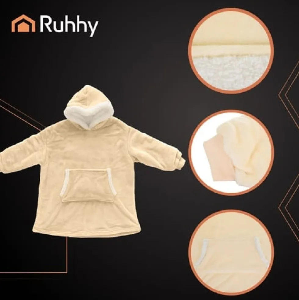 Oversize Hoodie Filt med Ärmar Beige