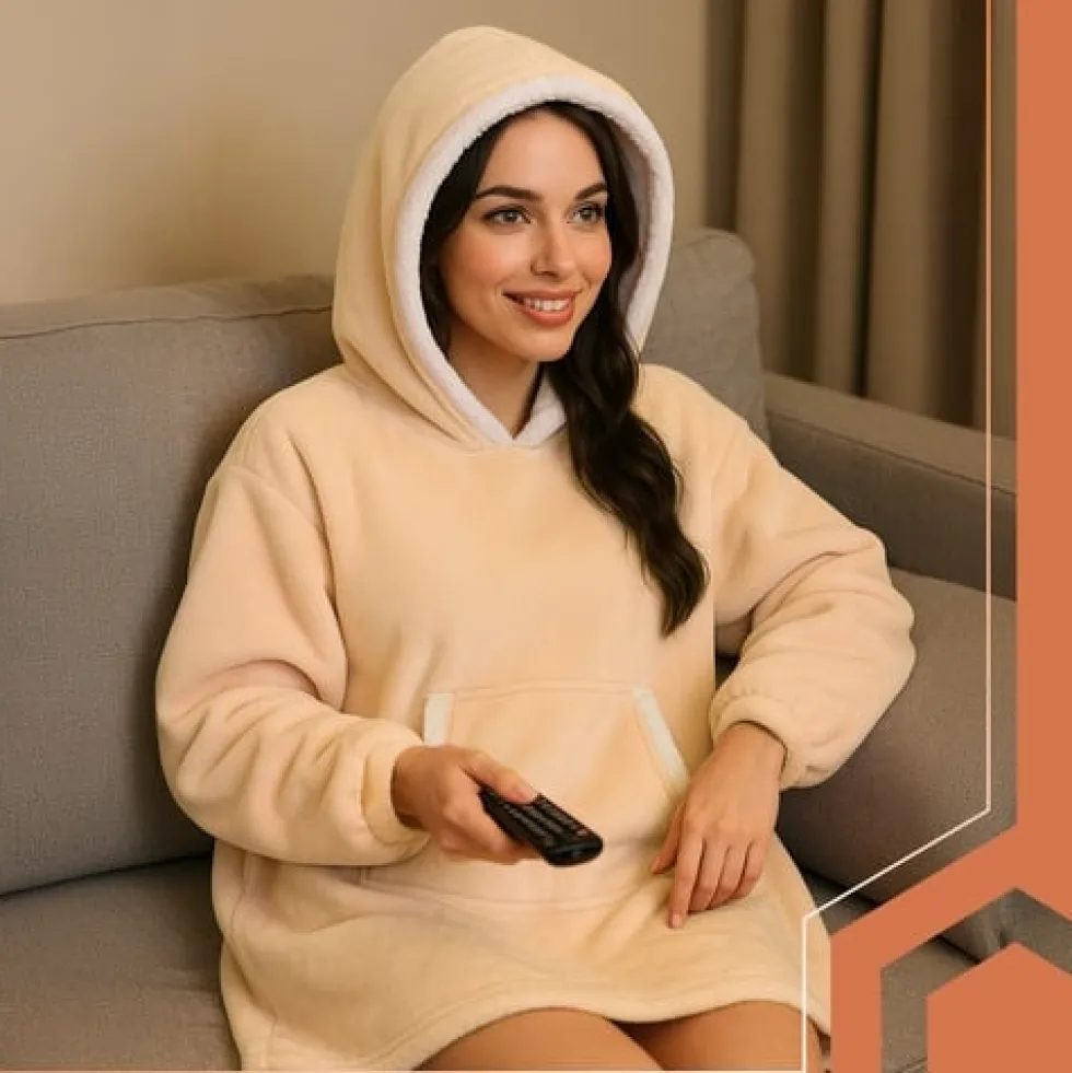 Oversize Hoodie Filt med Ärmar Beige