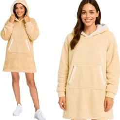 Oversize Hoodie Filt med Ärmar Beige