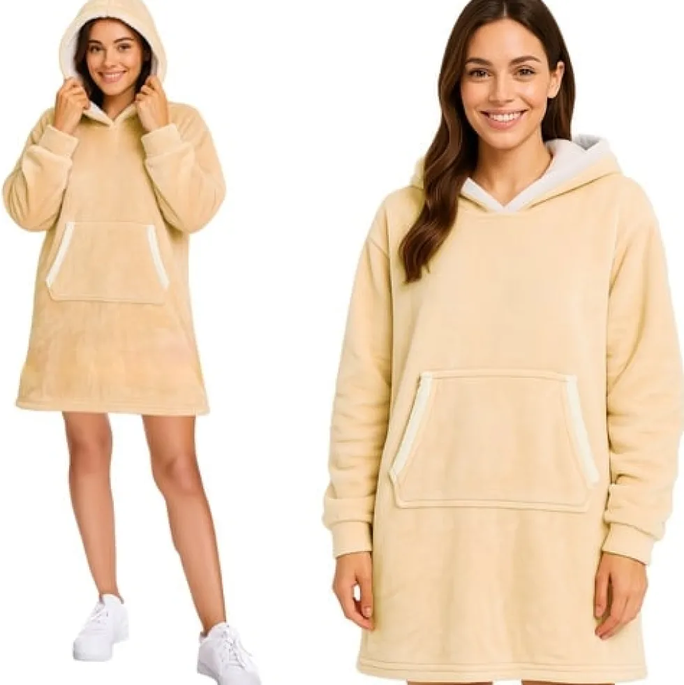 Oversize Hoodie Filt med Ärmar Beige