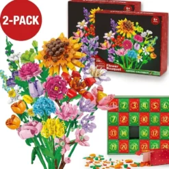 2-pack Adventskalender 2026 – 2 byggklossbuketter, 24 blommor i varje