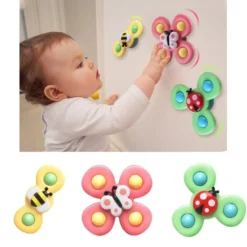 3-Pack Baby Fidget Spinners med Sugkopp – Roliga och Utvecklande Leksaker
