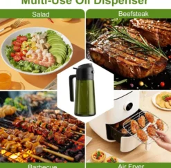 2-PACK 2-i-1 Oljespray & Dispenser – Mörk Glasflaska för Matlagning & Grillning