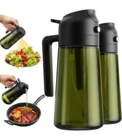 2-PACK 2-i-1 Oljespray & Dispenser – Mörk Glasflaska för Matlagning & Grillning