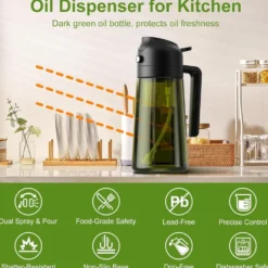 2-PACK 2-i-1 Oljespray & Dispenser – Mörk Glasflaska för Matlagning & Grillning