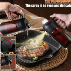 2-PACK 2-i-1 Oljespray & Dispenser – Mörk Glasflaska för Matlagning & Grillning