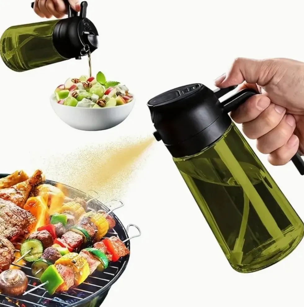 2-PACK 2-i-1 Oljespray & Dispenser – Mörk Glasflaska för Matlagning & Grillning