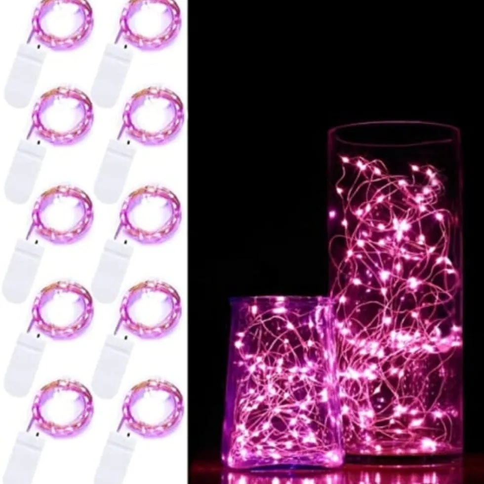 10-Pack 1m Mini LED Ljusslinga Batteridriven Rosa