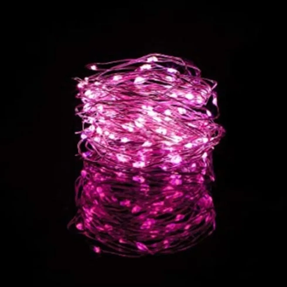 10-Pack 1m Mini LED Ljusslinga Batteridriven Rosa