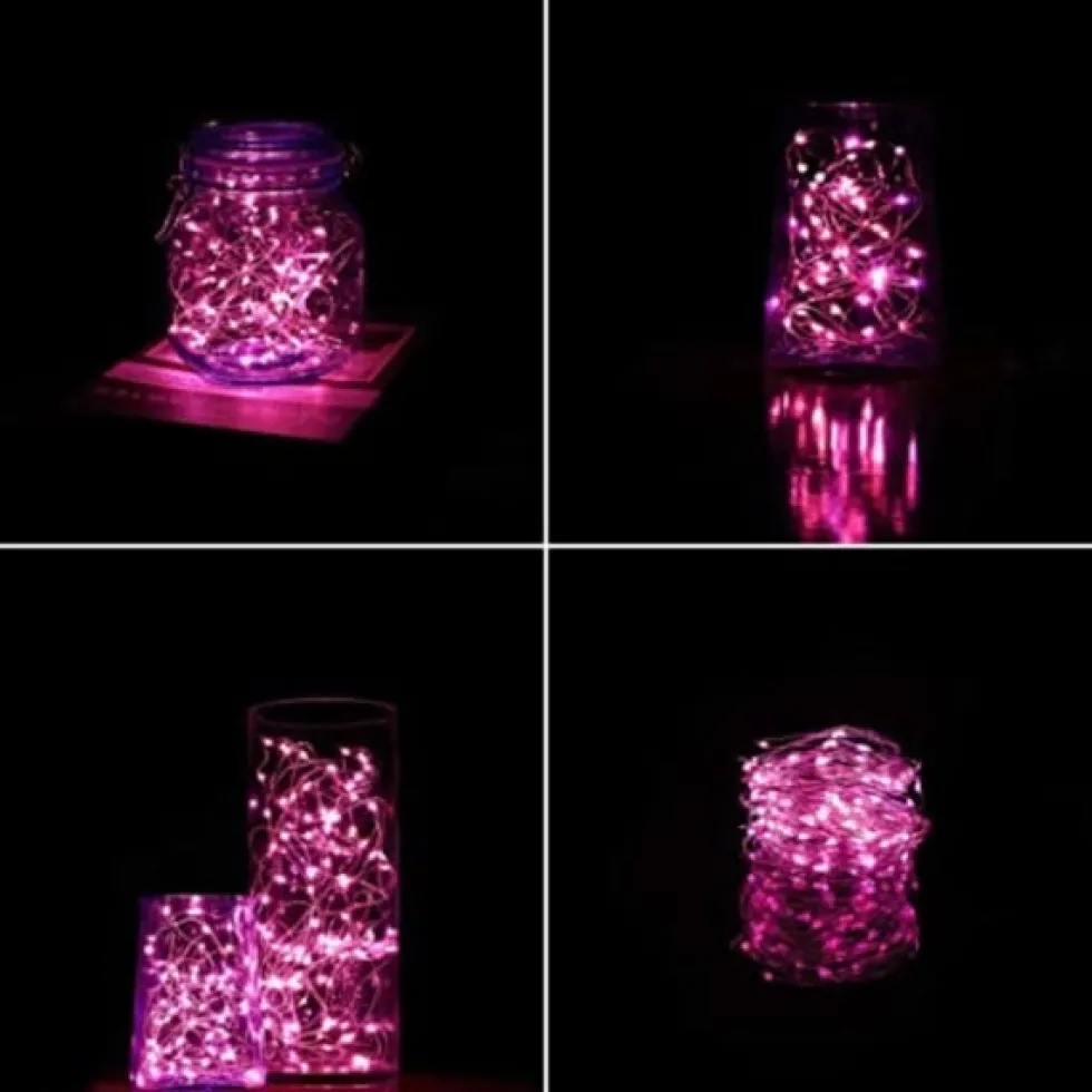 10-Pack 1m Mini LED Ljusslinga Batteridriven Rosa
