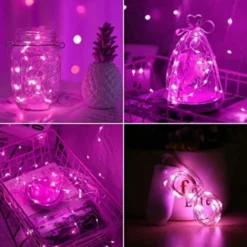 10-Pack 1m Mini LED Ljusslinga Batteridriven Rosa